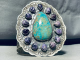 164 Grams Gorgy Native American Navajo Turquoise Sterling Silver Charoite Bracelet-Nativo Arts
