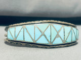 Important Hl Zunie Vintage Native American Zuni Turquoise Inlay Sterling Silver Bracelet-Nativo Arts
