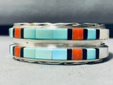 6.5 Inch Wrist Vintage Native American Zuni Turquoise Inlay Sterling Silver Bracelet-Nativo Arts