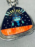 Outspace Vintage Native American Navajo Turquoise Inlay Sterling Silver Kachina Necklace-Nativo Arts