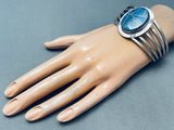 One Of The Best Vintage Native American Navajo Lapis Inlay Sterling Silver Bracelet-Nativo Arts