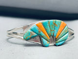 Green Turquoise Bear Inlay Native American Navajo Sterling Silver Bracelet Cuff-Nativo Arts