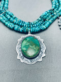 Mind Boggling Native American Navajo Turquoise Sterling Silver Heishi Necklace-Nativo Arts