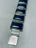 Incredible Vintage Native American Navajo Jet Sterling Silver Hinged Bracelet Signed-Nativo Arts