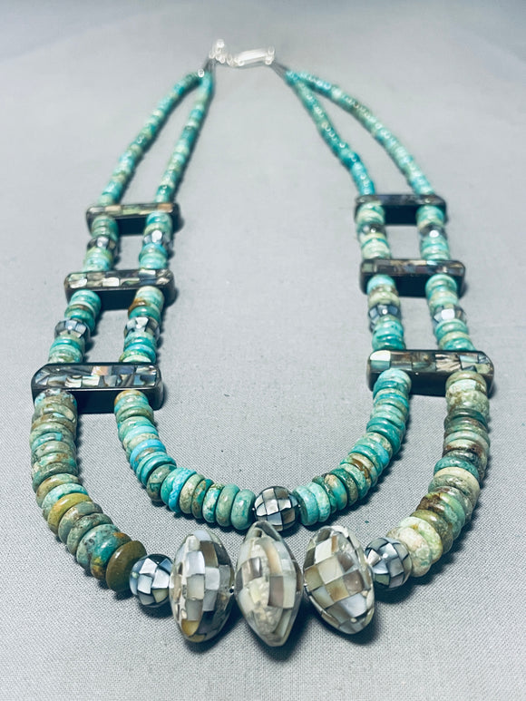 Best Multi Tier Vintage Santo Domingo Green Turquoise Sterling Silver Necklace-Nativo Arts