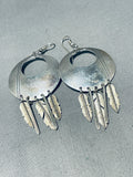 Awesome Vintage Native American Navajo Handcarved Sterling Silver Feather Pendant Earrings-Nativo Arts