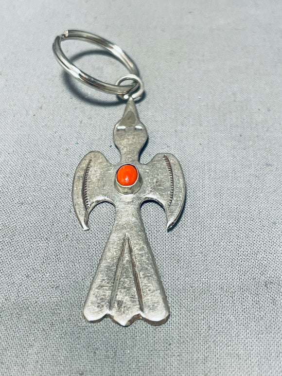 Amazing Vintage Native American Navajo Coral Sterling Silver Waterbird Keychain-Nativo Arts