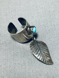 Captivating Vintage Native American Navajo Sleeping Beauty Turquoise Silver Leaf Ear Clip-Nativo Arts