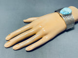 Captivating Vintage Native American Navajo Pilot Mountain Turquoise Sterling Silver Bracelet-Nativo Arts