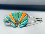 Green Turquoise Bear Inlay Native American Navajo Sterling Silver Bracelet Cuff-Nativo Arts