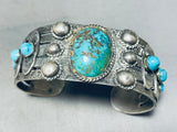 Native American Early 1900's Vintage Navajo Turquoise Sterling Silver Bracelet Old-Nativo Arts