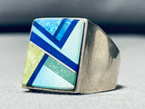 Very Rare!! Vintage Santo Domingo Turquoise Inlay Sterling Silver Ring-Nativo Arts