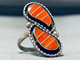 Captivating Vintage Native American Zuni Coral Sterling Silver Ring-Nativo Arts