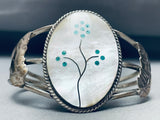 Turquoise Flower Vintage Native American Zuni Sterling Silver Inlay Bracelet Old-Nativo Arts