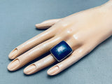 One Of The Biggest Vintage Native American Navajo Lapis Sterling Silver Ring-Nativo Arts