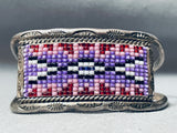 Rich Yazzie Vintage Native American Navajo Purple Bead Inlay Sterling Silver Bracelet