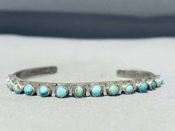 Impressive Vintage Native American Navajo 15 Blue Green Turquoise Sterling Silver Bracelet-Nativo Arts