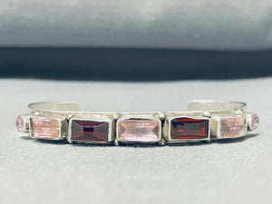 Gorgeous Native American Navajo Signed Garnet Amethyst Sterling Silver Bracelet-Nativo Arts