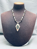 Tommy Sam Vintage Native American Navajo Turquoise Inlay Sterling Silver Necklace-Nativo Arts