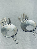 Awesome Vintage Native American Navajo Handcarved Sterling Silver Feather Pendant Earrings-Nativo Arts