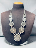 Native American Gorgy!! Vintage Navajo Geomtric Sterling Silver Squahs Blossom Necklace-Nativo Arts