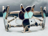 Intricate Eagles Vintage Native American Zuni Turquoise Inlay Sterling Silver Bracelet-Nativo Arts