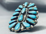Massive Vintage Native American Navajo Turquoise Sterling Silver Cluster Ring