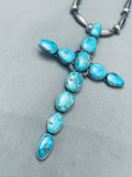One Of The Biggest Vintage Native American Navajo Turquoise Sterling Silver Cross Necklace-Nativo Arts