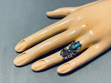 Very Rare 1970's Vintage Native American Navajo Turquoise Spider Sterling Silver Ring-Nativo Arts