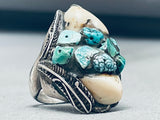 One Of The Most Rare Vintage Native American Navajo Turquoise Sterling Silver Elk Teeth Ring-Nativo Arts
