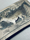 Highly Detailed Elk Vintage Native American Navajo Sterling Silver Buckle-Nativo Arts