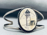 Hand Carved Lighthouse Vintage Native American Navajo Sterling Silver Bracelet-Nativo Arts