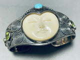 Happy Moon Face Vintage Turquoise Sterling Silver Bracelet Cuff-Nativo Arts