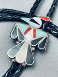 Intricate Older Vintage Native American Zuni Turquoise Bird Inlay Sterling Si8lver Bolo Tie-Nativo Arts