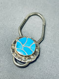 Intricate Vintage Native American Zuni Turquoise Flower Sterling Silver Keychain-Nativo Arts