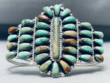 Danny Benally Native American Navajo Green Turquoise Cluster Sterling Silver Bracelet-Nativo Arts