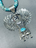 Magnificent Native American Navajo Blue Gem Turquoise Sterling Silver Kachina Necklace-Nativo Arts