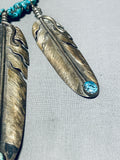 One Of The Biggest Dangling Feather Vintage Native American Navajo Sterling Silver Necklace-Nativo Arts