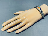 Jaws To Floor!! Vintage Native American Navajo Turquoise Inlay Sterling Silver Bracelet-Nativo Arts