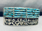 Hasteen Heavy 126 Gram Vintage Native American Navajo Sterling Silver Turquois Einlay Bracelet-Nativo Arts