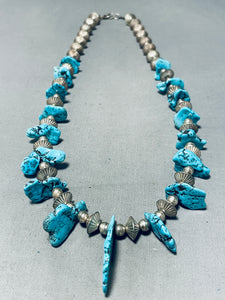 Huge Nuggets Of Turquoise Vintage Native American Navajo Sterling Silver Necklace-Nativo Arts