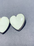 Lovely Vintage Native American Navajo Gaspeite Sterling Silver Heart Earrings-Nativo Arts