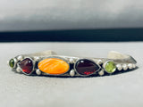 Opulent Native American Navajo Signed Garnet Orange Spiny Sterling Silver Bracelet-Nativo Arts