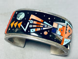 Ervin Tsosie!! 6.5 Inch Wrist Vintage Native American Navajo Sterling Silver Inlay Bracelet-Nativo Arts