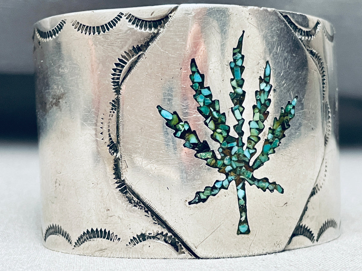 Very Rare Vintage Native American Navajo Weed Turquoise Inlay Sterling ...