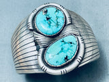 Jefferson Signed Vintage Native American Navajo Robin's Egg Turquoise Sterling Silver Bracelet