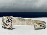 Jaws To Floor!! Vintage Native American Navajo Turquoise Inlay Sterling Silver Bracelet-Nativo Arts