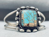 One Of The Coolest Vintage Native American Navajo Turquoise Inlay Sterling Silver Bracelet-Nativo Arts