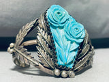 One Of Most Unique Ever Hand Carved Vintage Native American Navajo Turquoise Sterling Bracelet-Nativo Arts