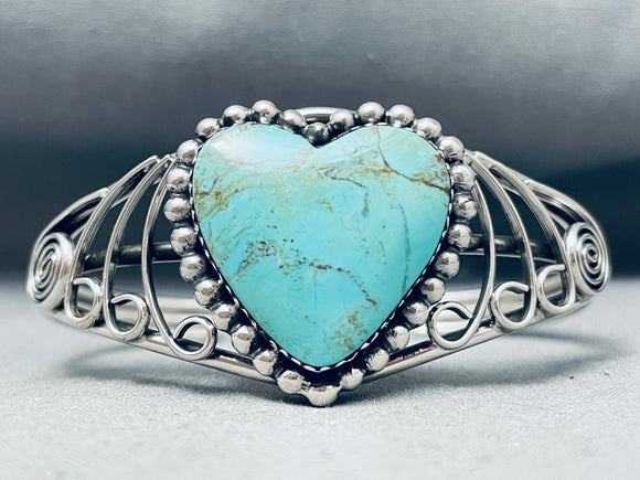 Heart Of Turquoise Vintage Southwest Sterling Silver Bracelet